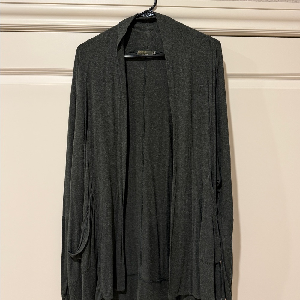 prAna dark green open front drapey cardigan with pockets size M